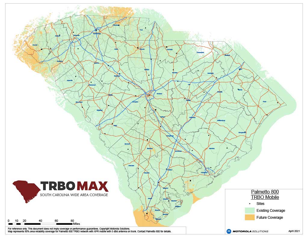 South Carolina Mobile Radio Coverage Map